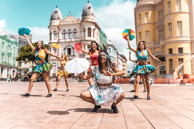 Frevo dancers at the street carnival in Recife Pernambuco Brazil