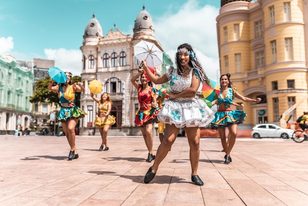 Frevo dancers at the street carnival in Recife Pernambuco Brazil