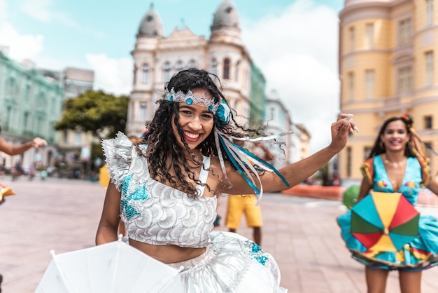 Frevo dancers at the street carnival in Recife Pernambuco Brazil