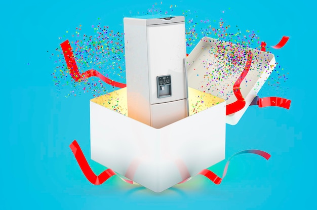 Fridge inside gift box 3D rendering