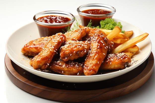 Fried and Barbecue chicken wings with white sesame