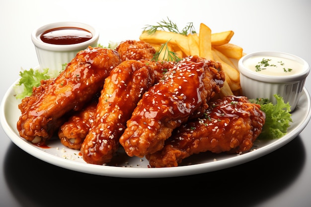 Fried and Barbecue chicken wings with white sesame