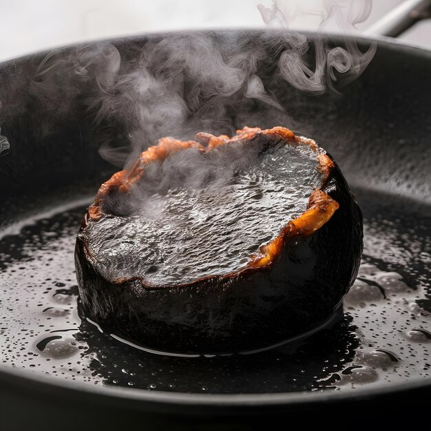 Fried Black Pudding Slice Close Up Shot