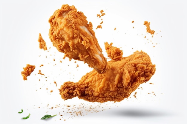 fried chicken on air with white background food photography