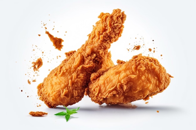 fried chicken on air with white background food photography