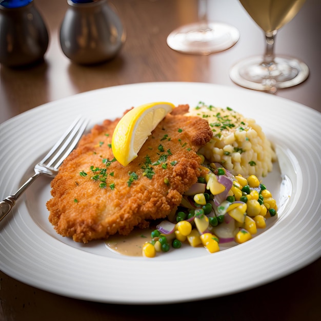 Fried chicken breast with lemon lime sauce