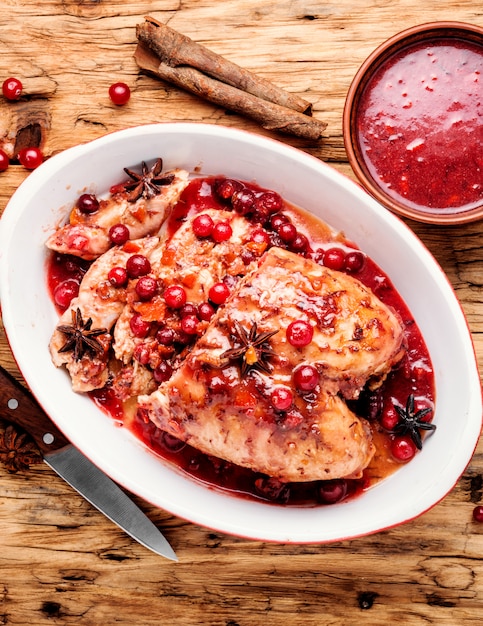 Fried chicken breast with sauce