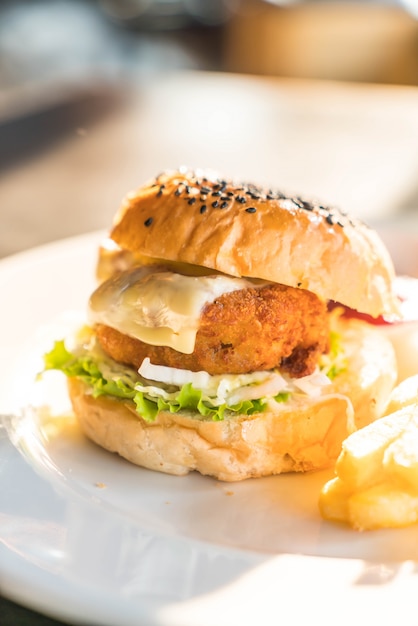 fried chicken burger with cheese