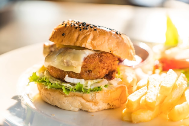 fried chicken burger with cheese