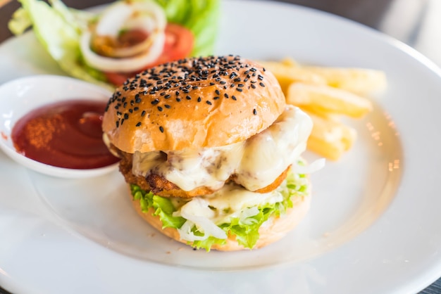 fried chicken burger with cheese