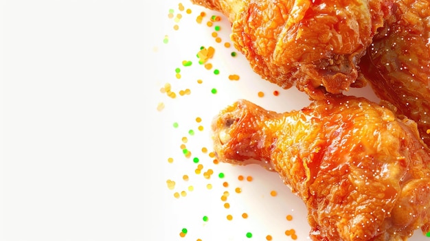 Fried chicken drumsticks with golden crispy coating and colorful sprinkles