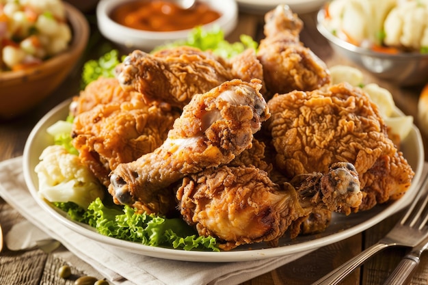 Fried Chicken Meal Homemade Southern Chicken Dinner with Crispy Drumstick