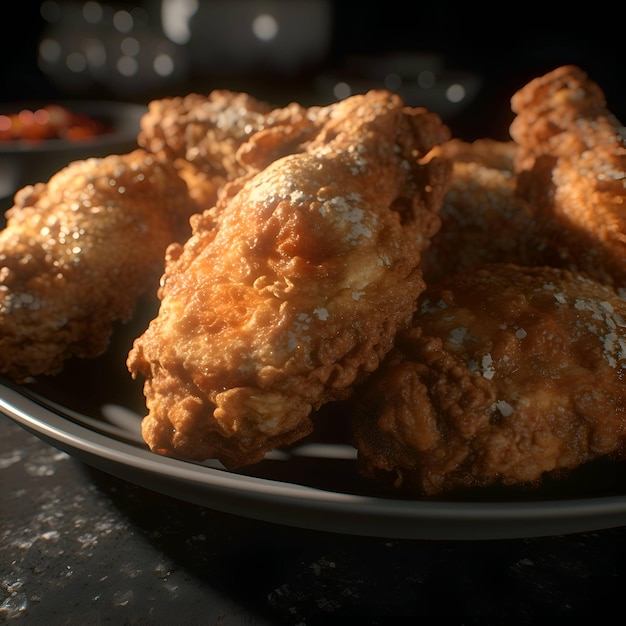 Fried chicken nuggets on a black background Selective focus