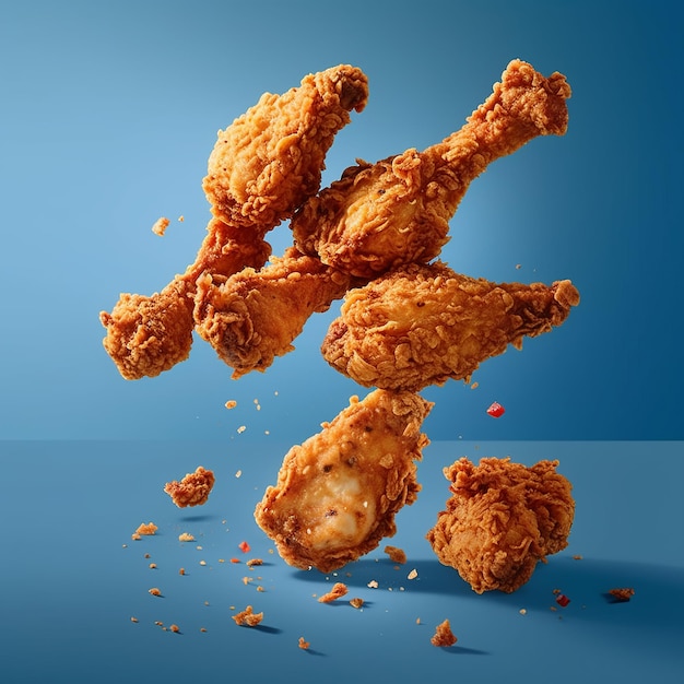 Fried chicken pieces on blue background