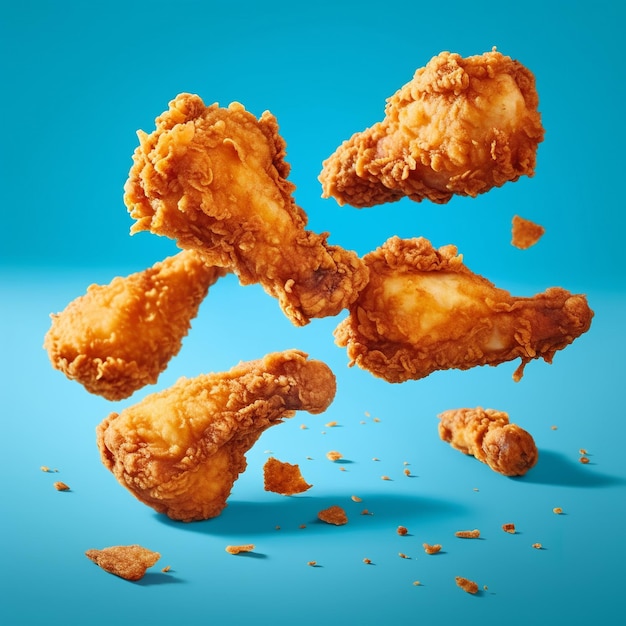 Fried chicken pieces on blue background