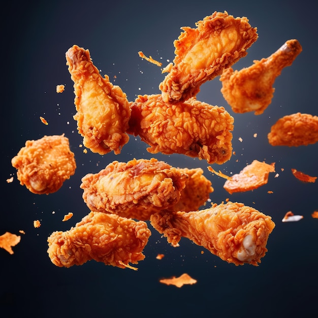 Fried chicken pieces on dark background