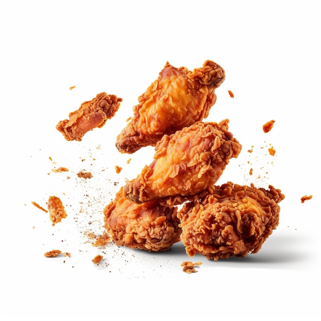 Fried chicken pieces on white background