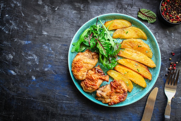 fried chicken and potatoes