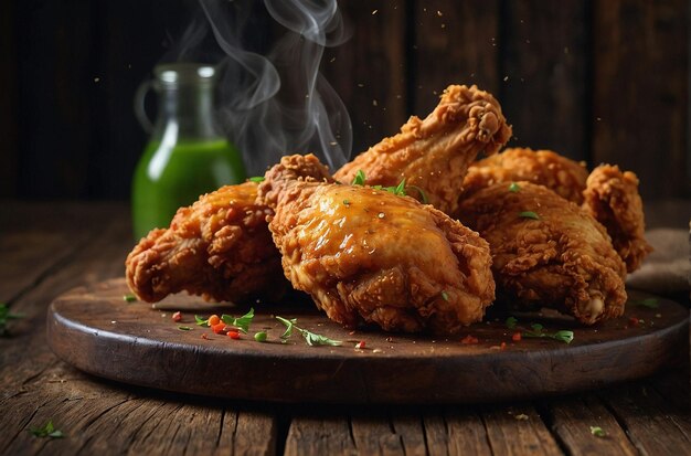 Fried Chicken on Rustic Table