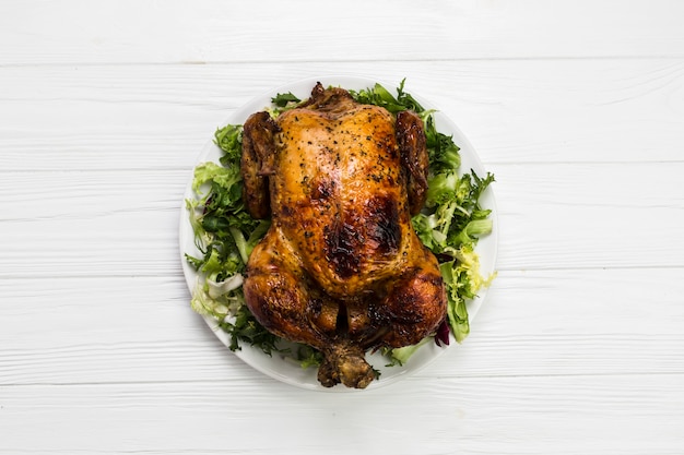 Fried chicken on salad