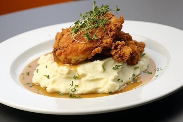 Photo fried chicken served with a side of garlic mashed fried chicken photos 646jpg