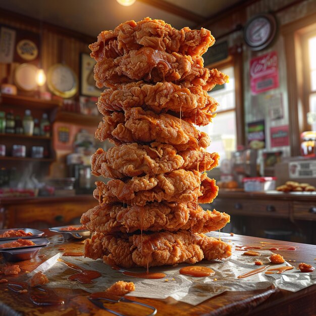 Photo fried chicken stacked on top of each other photo