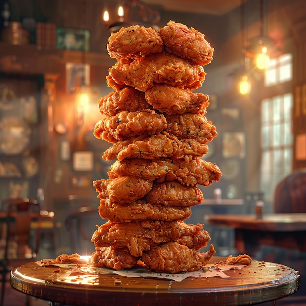 Fried chicken stacked on top of each other photo