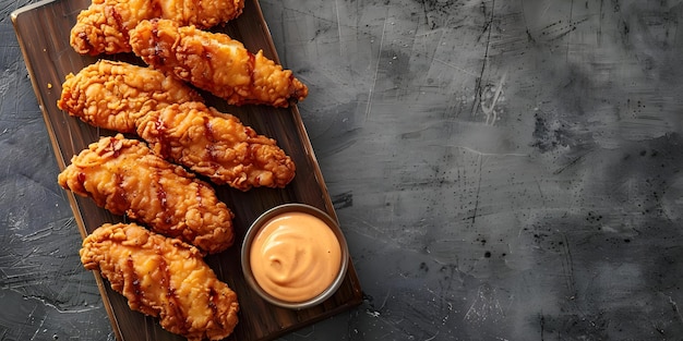 Photo fried chicken tenders with dipping sauce on a separate background concept chicken tenders dipping sauce food photography fast food appetizer