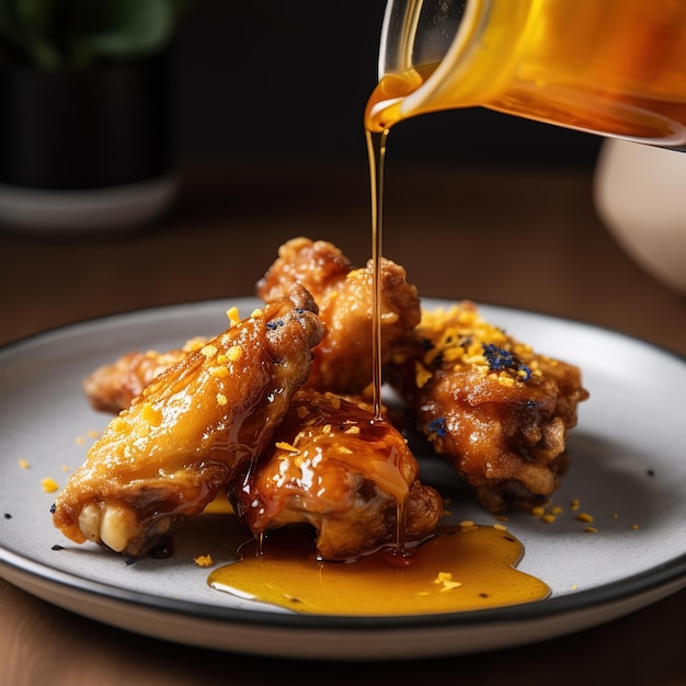 fried chicken wings drizzled with honey