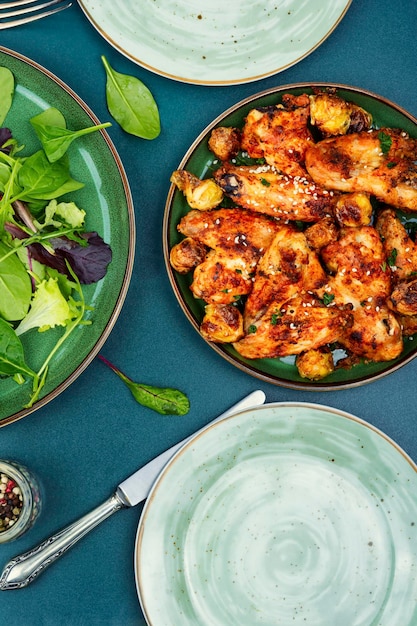 Fried chicken wings flat lay