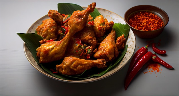 Fried chicken wings with chili and chilli on a plate