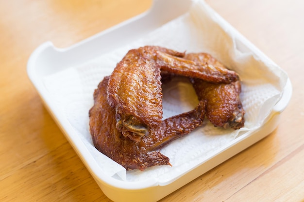 Fried chicken wings with good taste and delicious which it put on white plate