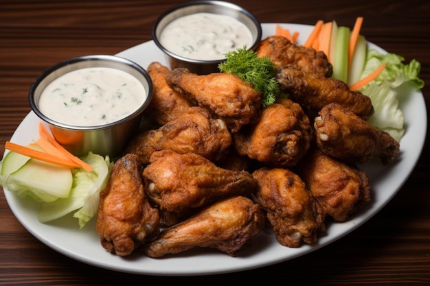 Fried chicken wings with a side of creamy ranch col