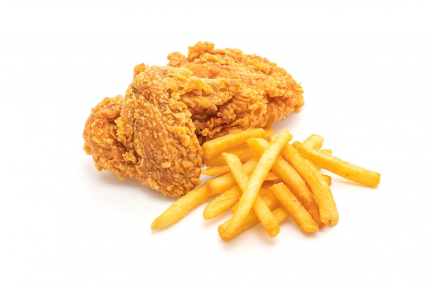 fried chicken with french fries and nuggets meal (junk food and unhealthy food)