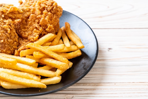 fried chicken with french fries and nuggets meal