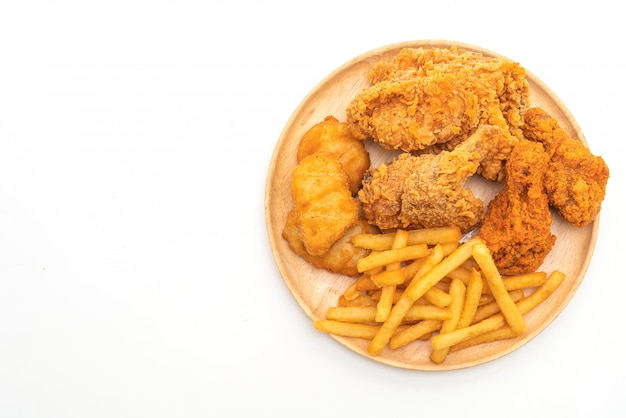 fried chicken with french fries and nuggets meal 