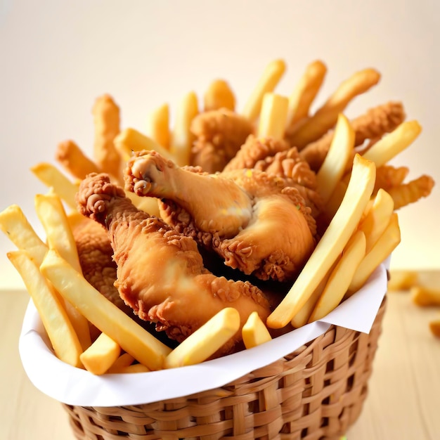 Photo fried chicken with french fries