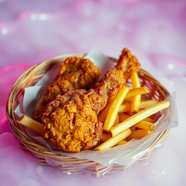 Photo fried chicken with french fries