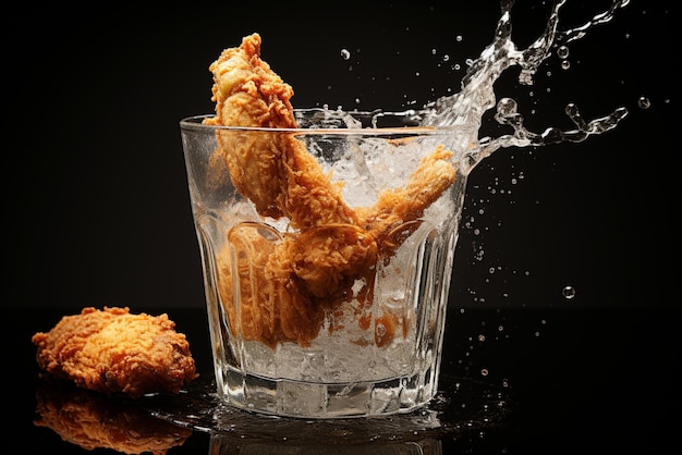 Photo fried chicken with sparkling water