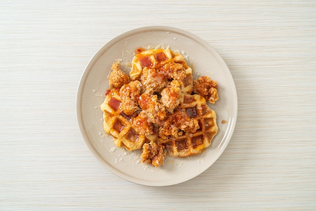 Fried chicken with waffle and cheese