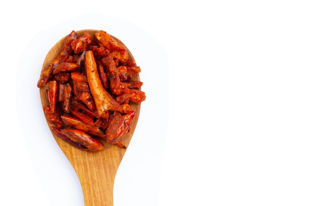 Fried Chili Spicy snack on white background