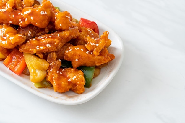 Fried crispy chicken with sweet and sour sauce