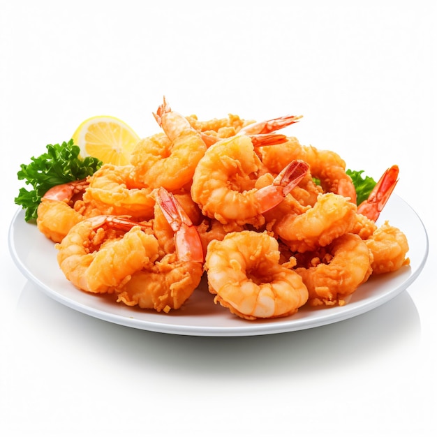 Fried crispy prawns white background