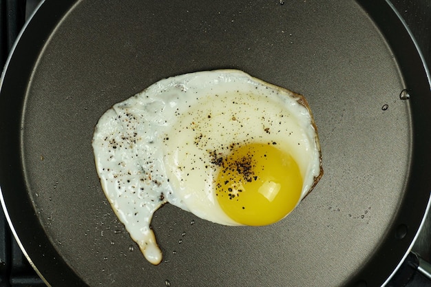 Fried egg in a frying pan Closeup