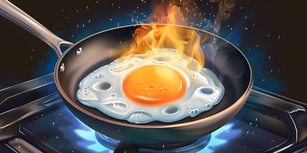 Photo fried egg in a frying pan fried egg in kitchen perfectly cooked fried egg on stove