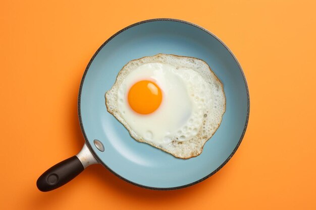 Photo a fried egg is in a pan with a black handle