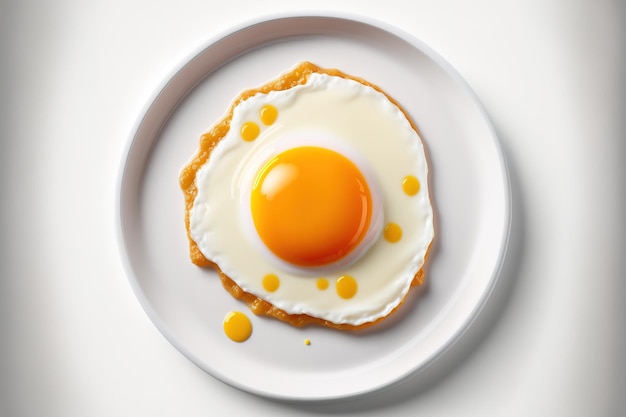 Fried egg isolated on a white background with a top view of the food