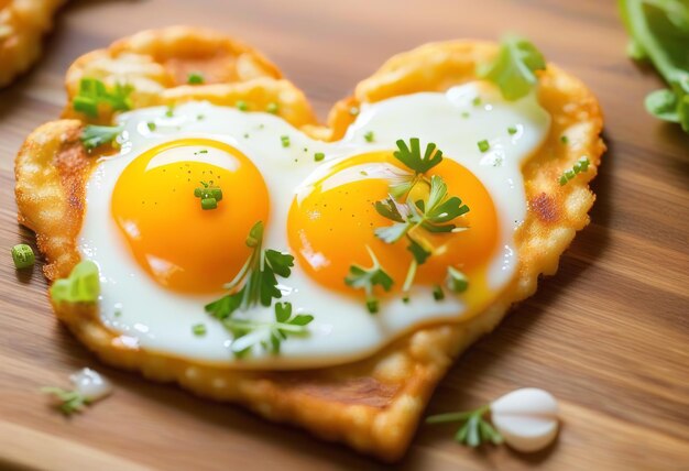 A fried egg in the shape of a heart with a slice of toast and avocado on the side