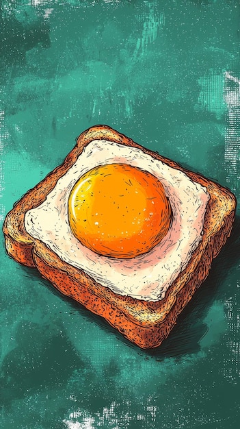 Photo fried egg on toast hand drawn illustration