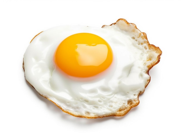 A fried egg on a white background